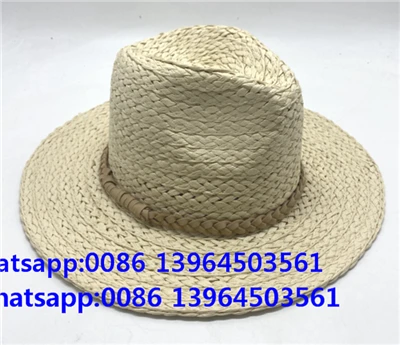 Naravni ročno tkani papir bela pletenica Fedora klobuk